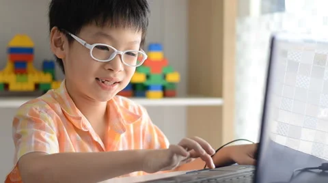 Boy playing games on computer. Stock Footage 52914779