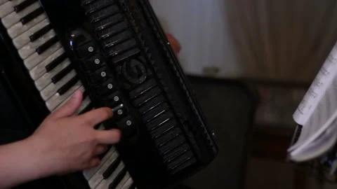 Boy Playing Giustozzi Accordion During Music Lesson Stock Footage 156729751