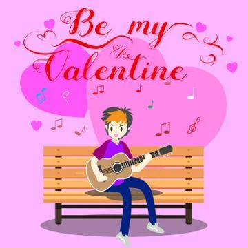 Boy playing guitar on a chair for Valentine's day. on happy valentine's day a Stock Illustration
