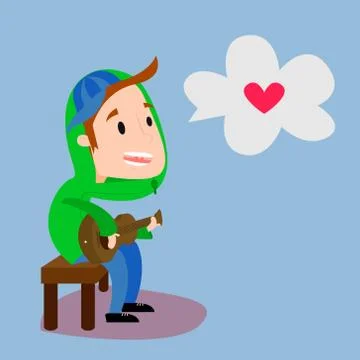 Boy playing guitar flat Stock Illustration