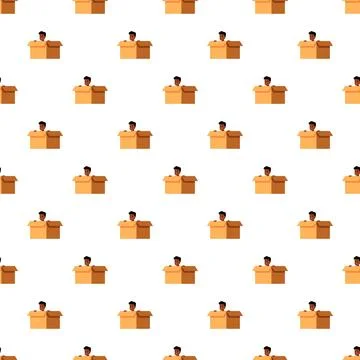 Boy playing hide and seek in cardboard box pattern Stock Illustration