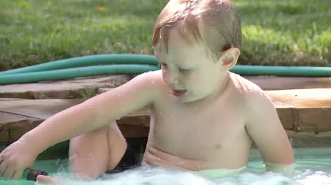 Boy Playing with Hose in Pool HD 03 Video stock 11578498