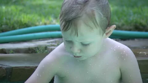 Boy Playing with Hose in Pool HD 02 Video stock 11578514