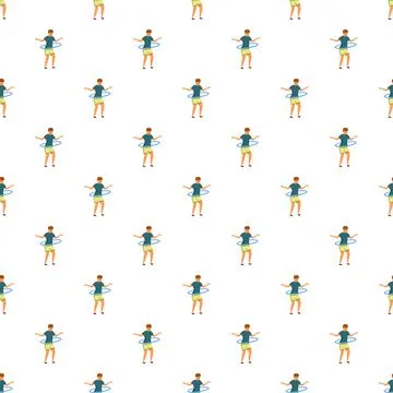 Boy playing with hula hoop seamless pattern Stockillustratie
