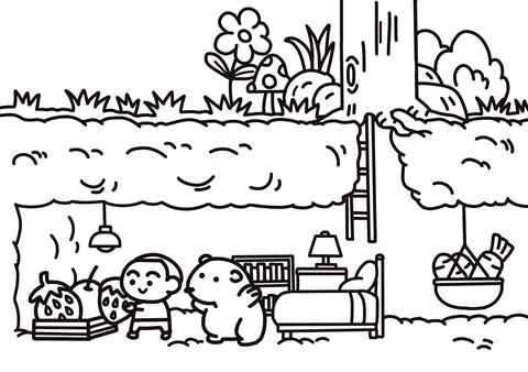 A boy playing in a mole house Stock Illustration