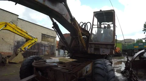 Boy playing on old tractor Video stock 51396275