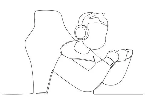 A boy playing online games using a headset and cellphone Stock Illustration