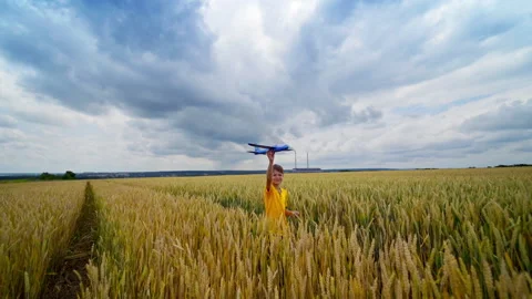 Boy playing with plane Stock Footage 135984886