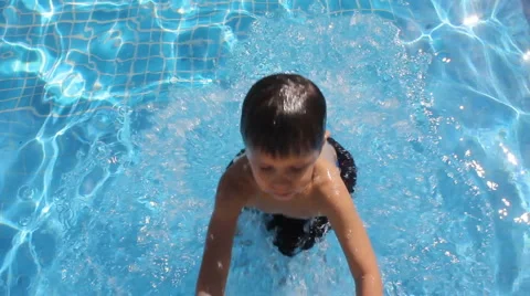 Boy playing in the pool Stock Footage 1066342