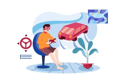 Boy Playing The Racing Game Using VR Stock Illustration