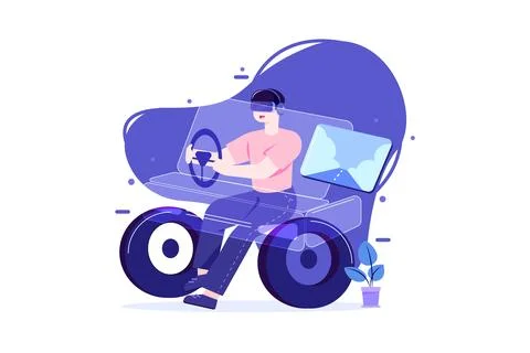 Boy Playing The Racing Game Using Virtual Reality Stock Illustration