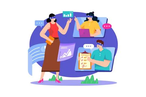 Boy playing the racing game using VR Stock Illustration