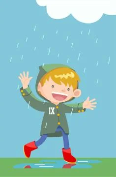 Boy playing in the rain Stock Illustration