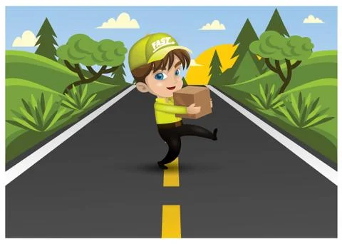 Boy playing on road Illustrazione stock
