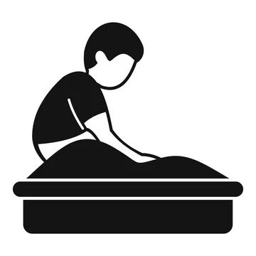 Boy playing with sand in sandbox, developing fine motor skills Stock Illustration