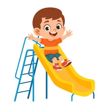 Boy Playing on Slide at Playground Flat Illustration Stock Illustration