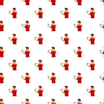 Boy playing with slingshot seamless pattern background Stock Illustration