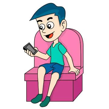 Boy playing smartphone on the sofa Stock Illustration