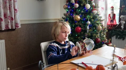 Boy playing with snow globe Video stock 219321021