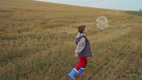 Boy playing with soap bubbles Stock Footage 255261159