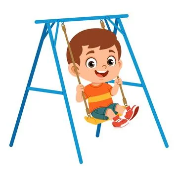 Boy Playing on Swing at Playground Flat Illustration Stock Illustration