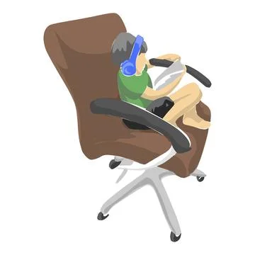 Boy playing tablet on big office chair with colors vector illustration sketch Stock Illustration