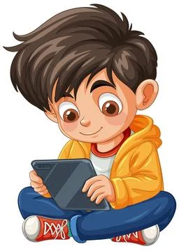 Boy Playing with Tablet Stock Illustration