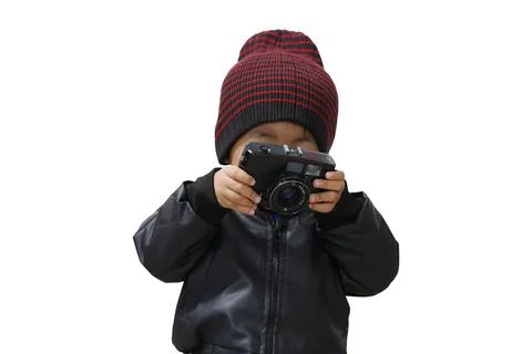 A boy playing toy camera Stock Photos