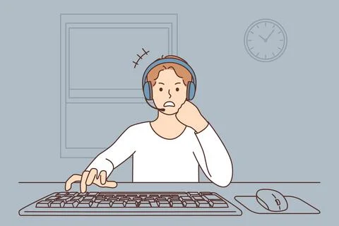 Boy playing video game on computer Stock Illustration