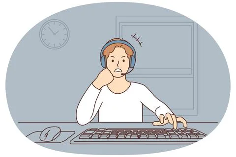 Boy playing video game on computer Stock Illustration