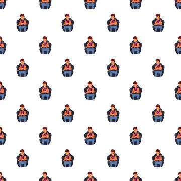 Boy playing video game sitting on armchair seamless pattern Stock Illustration