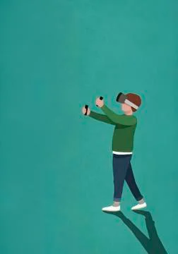Boy playing video game with virtual reality Stock Illustration