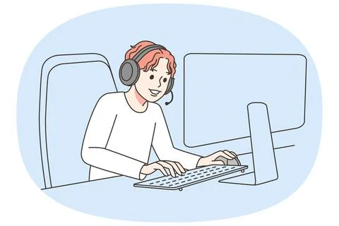 Boy playing video games on computer Stock Illustration