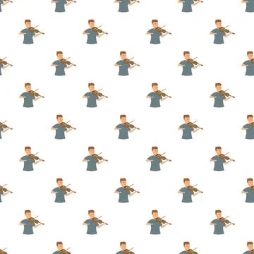 Boy playing violin seamless pattern on white background Stock Illustration