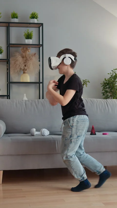 Boy Playing Virtual Reality Game Stock Footage 335485416