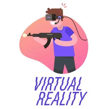 Boy playing virtual reality glasses in a shooter. Stock Illustration