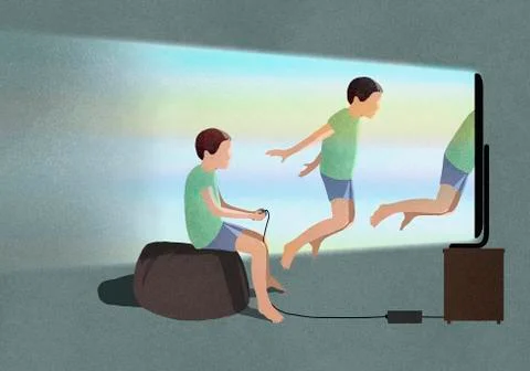 Boy playing virtual reality video game Stock Illustration