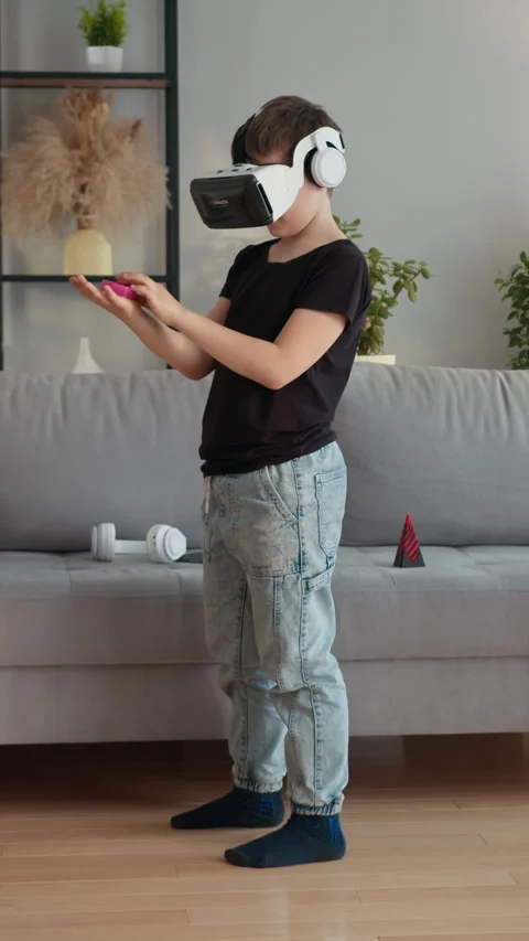 Boy Playing VR Game At Home Stock Footage 335485291