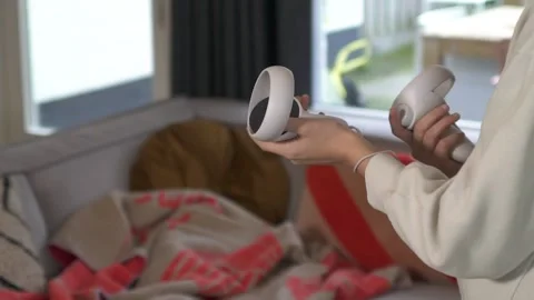 Boy playing with VR goggles 2 Stock Footage 146289696