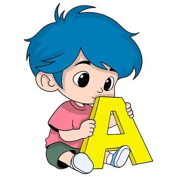 Boy is playing while learning by holding the letter A toy Stock Illustration