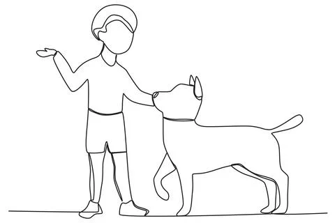 A boy playing while talking to his dog Stock Illustration