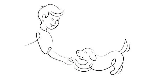A boy plays with a dog Stock Illustration