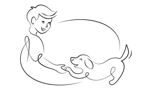 A boy plays with a dog Stock Illustration