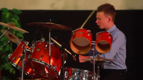 Boy Plays on Drum Stock Footage 25151613