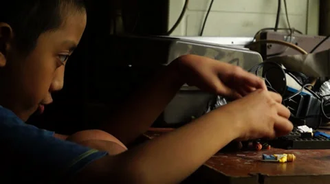 Boy Plays Lego Blocks Stock Footage 31296153