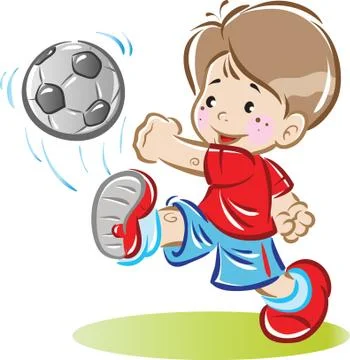 A boy plays with a soccer ball. Vector. Illustrazione stock