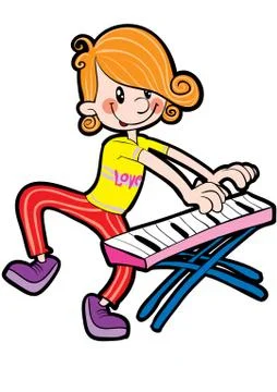 Boy plays the synthesizer, isolated object on a white background, vector illu Stock-Illustration
