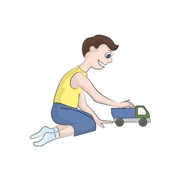 The boy plays with a toy (typewriter). Vector color illustration 스톡 일러스트