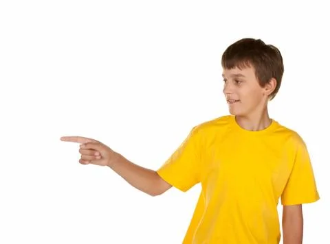 Boy pointing to copyspace Stock Photos