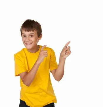 Boy pointing to copyspace Stock Photos